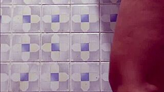 I caught this mature Latina in a public bathroom flashing her big ass and natural tits while she rides in cowgirl style like a chubby exhibitionist maid.