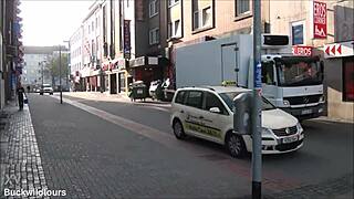 Unexpected contrasts in tourist sights along Reitwallstraße in Hannover Germany draw curious visitors