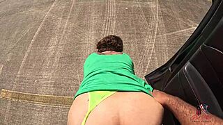 Open wide for my cock, he says, as she blows and gets facial in public