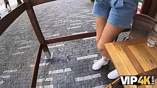 Blondie, let's have some fun in this public toilet with your cute Czech girlfriend watching.