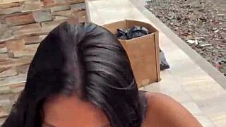 Scort gives public blowjob for 30 dollars to athletic Colombian babe in jeans outdoors