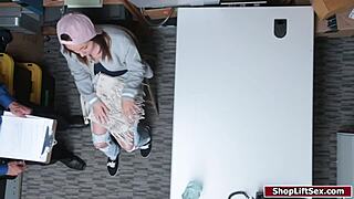 Brunette Teen Shoplifter Deepthroats and Fucks on Police Officer's Desk