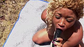 pornstar porsha carrera unleashes big strapon to dominate and pound ebony nina rivera outdoors