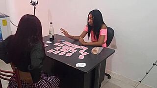 Latina best friends play poker then flash butts and touch sexy bodies!