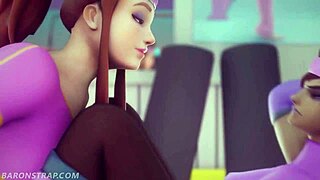 Sombra and brigitte big tits face sitting in cute naughty workout game