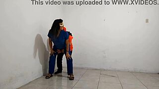 Dirty Hospital Nurse Flirts with Janitor Gives Saliva Blowjob to Worker Penis