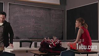 Hey, this tiny cheerleader is totally making her teacher's wild classroom desk fantasies real! 📣😉