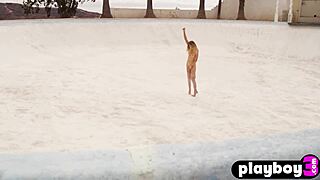 Look at this perfect all natural babe posing naked, exposing her sexy body after a hot striptease!