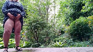 sweet step mom helps step son pee standing up with hairy bbw flashing outdoors 😘