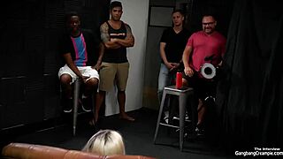 Blonde Milf Takes On All 5 Guys In Intense Fucking And Gagging Session Until They Cum In Her Pussy