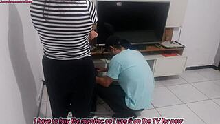 hey, housewife complains to technician about husband ignoring her new lingerie