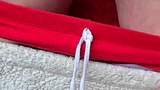 Outdoors, can I finger your wet shaved pussy while you give handjob and reach around my legs?