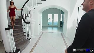 divorced woman records a video with real estate agent