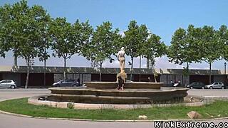 Spanish Hottie Gets Gangbanged Hard In Public Outdoor Bondage Action!