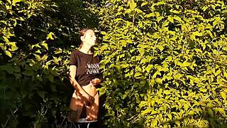 brunette boldly masturbates to risky public orgasm in nature with intense pussy play