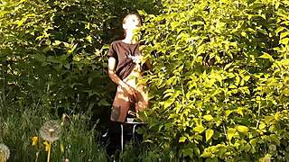 brunette boldly masturbates to risky public orgasm in nature with intense pussy play