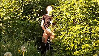 brunette boldly masturbates to risky public orgasm in nature with intense pussy play