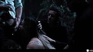 Watch this Asian slut with big tits get bound and gangbanged like a fuckdoll in the woods!