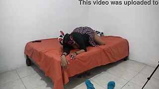 18 year old rebellious student shows her dry dark pussy in uniform.