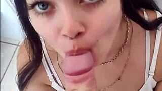 Young Brazilian brunette babe Debora Prado decided to deepthroat a monster cock before heading out.