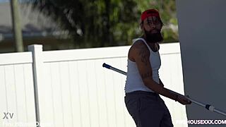 Oh wow, this new pool boy scores big on day one riding that fat ebony BBW's ass with his monster black cock! 😏🍑