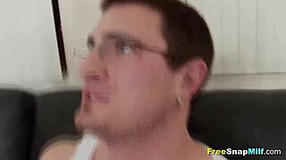 Horny milf fucks boyfriend. The tattooed pierced woman takes full movie storyline action with tits and ass play.