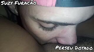 Brunette Brazilian sucks and fucks Perseu Dotado until he cums hard
