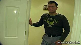 Husband toys and dominates his wife. He uses boots lingerie for extreme blonde milf assfucking and rough european couple fingering.