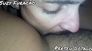 Brunette Brazilian sucks and fucks Perseu Dotado until he cums hard