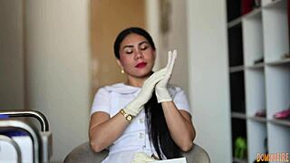 oh, feel these latex gloves on your skin... as a nurse checking her patient in the hospital with that rubber touch