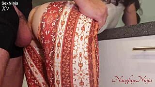 Curvy cleaner lady with big ass and natural tits gets fucked hard in kitchen roleplay until creampie fills her tight pussy.