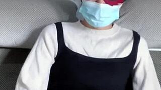 Asian with Big Wet Pussy Masturbates Solo in Transparent Stockings Tempting with Sexy Moves!