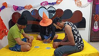 Halloween fun eating pussy of beautiful cunning witch in bedroom 😈👻