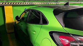 Risky public blowjob from blonde slut in car ends with cum swallow