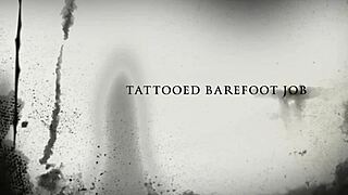 debette gives barefoot footjob with sucking and facial cumshot on wrinkled feet