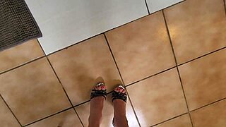 Boyfriend always cums quickly on my bare feet after shower footjob play