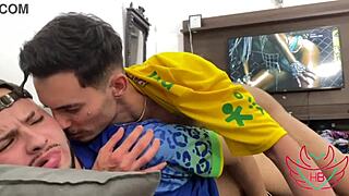 Brazilian twink assfucked bareback by monster cock until cum on ass