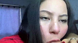 Colombian Brunette Girlfriend Sucks Cock and Gets Cum Covered in Dorm Room