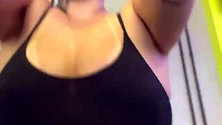 at the building gym, folks passing by stare at my wet pussy and hard nipples on small tits outdoors