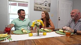 Cougar stepmom licks and handjobs big cock stepson in taboo cheating scene