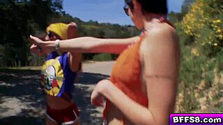 Brunette college group gets wild with monster cock fucking at Coachella