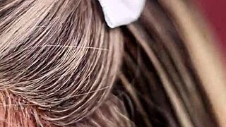 Crossdressing shemale starts intense anal play and blowjob session in new job office with big cock coworker.