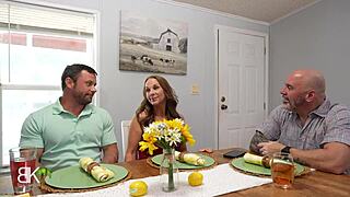 Cougar stepmom licks and handjobs big cock stepson in taboo cheating scene