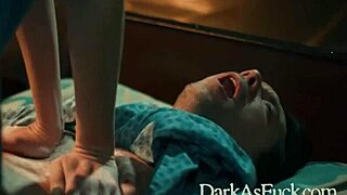 In a dark fantasy scene, the demon fucks the nurse roughly and squirts milk into her mouth while she's bent over in the hospital.