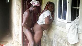 She bends over for big cock doggystyle fucking with her young ebony wife at work