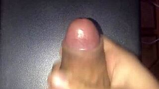 Skinny guy jerks his huge white cock until massive cum explosion in homemade solo session