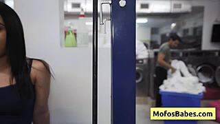 this horny teen brunette nikki mars gives me a wet blowjob in public laundry with jason legend