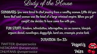 Dominant female interrogates you in erotic audio then handcuffs and uses you for her intense pleasure!