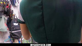 Caught petite teen shoplifter in office for deepthroat doggystyle interrogation by mall cop!