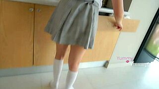 Mexican Student In Uniform Shows Ass Under Skirt At Home With Cumshot